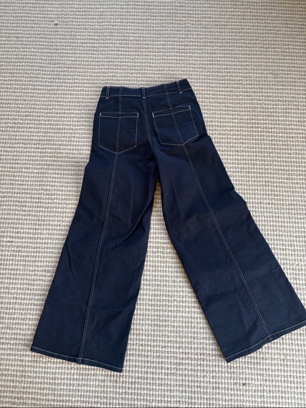 Maeve Navy Wide-Leg Pants with White Topstitch - Picture 3 of 4